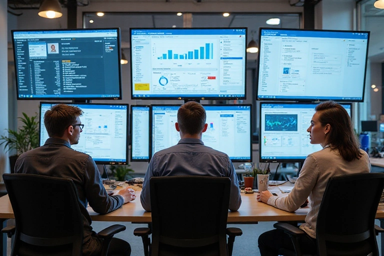 Business application development team working on ERP system